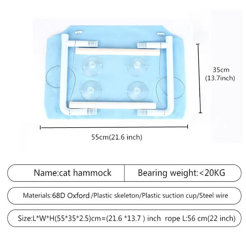 Pet Cat Hammock Hanging Cat Bed Bearing 20Kg Comfortable Cat Sunny Window Seat Mount Kitten Climbing Frame Pet Accessories