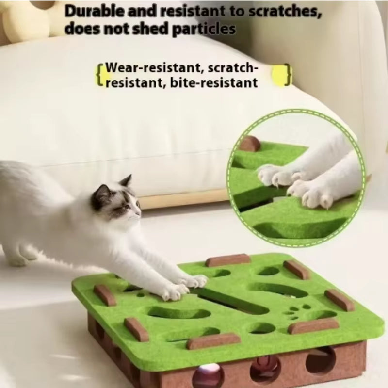 Pet Cat Puzzle Maze Holes Toys Felt Box with Bell Ball Kitten Playing Toys Interactive Funny Cat Supplies