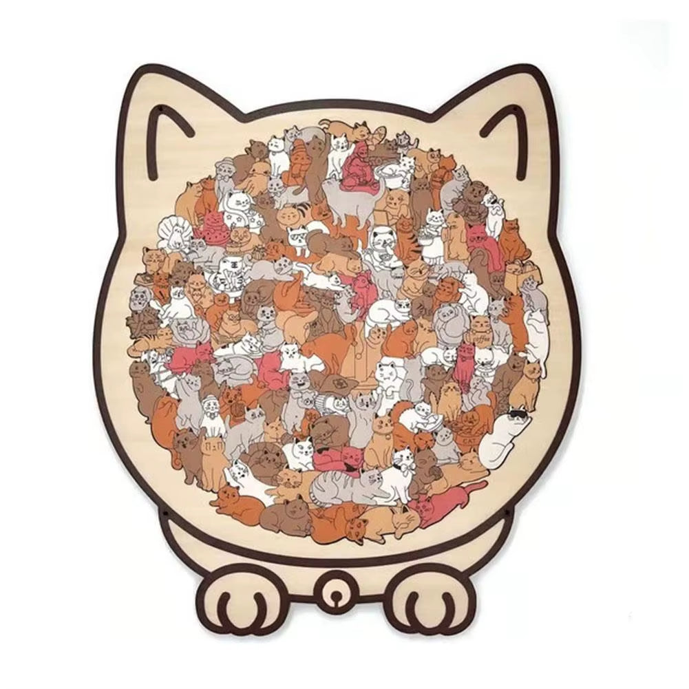135Piece Morandi-Colored Cat Shaped Wooden Jigsaw Puzzles Cartoon Big Mouth Cat Creative Animal Shape Christmas Gifts Home Decor